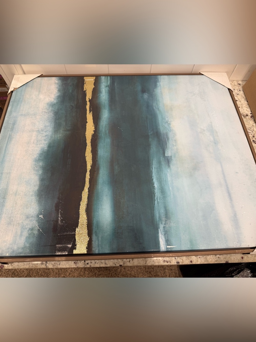 Threshold Natural Framed Canvas w/Teal & Gold Abstract 24”x30” - Picture 6 of 11
